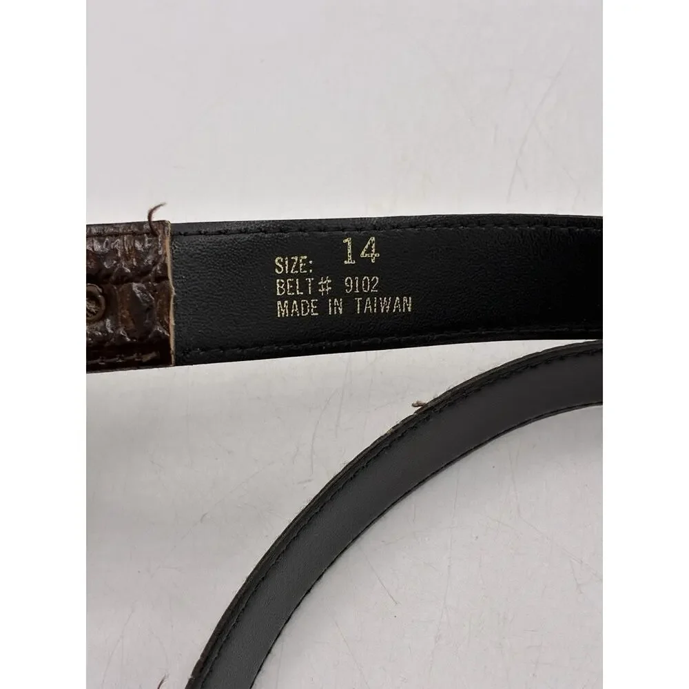 Vintage Brown Croc Embossed Belt Size 14 Ornate Silver Tone Western Buckle
